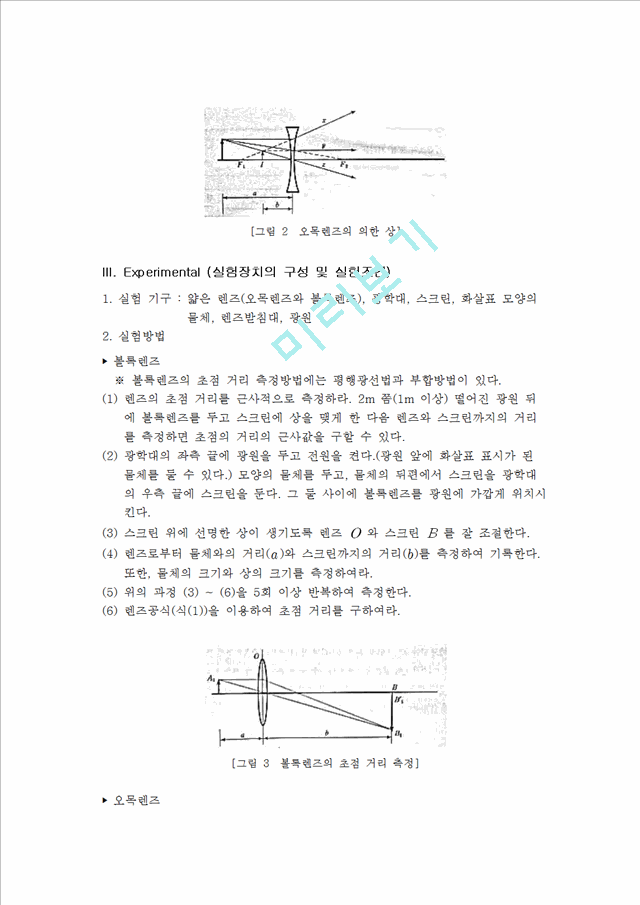 렌즈[lens]의 초점 거리 측정공학기술레포트